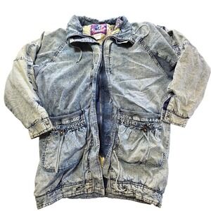 Rock‎ Creek Vintage Acid Wash Denim Jacket 80s 90s Oversized Zip Front Size M